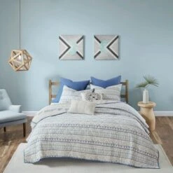 Urban Habitat Blue Sydney Cotton Reversible Coverlet Set -7pc -QUILTS Sales unnamed file 4516