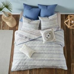 Urban Habitat Blue Sydney Cotton Reversible Coverlet Set -7pc -QUILTS Sales unnamed file 4517