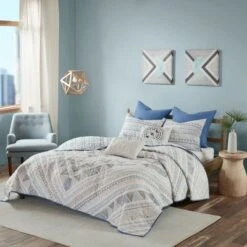 Urban Habitat Blue Sydney Cotton Reversible Coverlet Set -7pc -QUILTS Sales unnamed file 4526