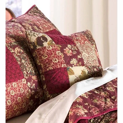 Plow & Hearth Cranberry Floral Patchwork Quilt Set, in Queen Size 3 Plow & Hearth Cranberry Floral Patchwork Quilt Set, in Queen Size