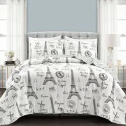 Lush Decor Paris Bonjour Quilt Set - Lush Décor Black/white