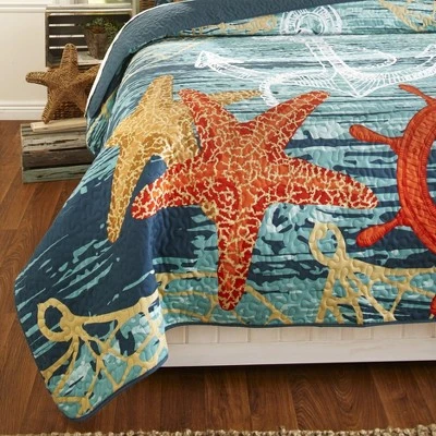 The Lakeside Collection Lakeside Nautical Bed Quilt with Ocean Life Imagery and Coastal Motif 4 The Lakeside Collection Lakeside Nautical Bed Quilt with Ocean Life Imagery and Coastal Motif - Image 2