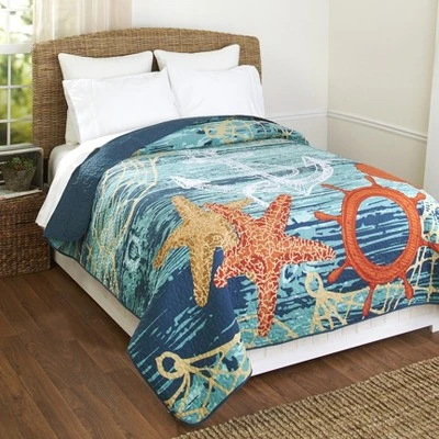 The Lakeside Collection Lakeside Nautical Bed Quilt with Ocean Life Imagery and Coastal Motif 5 The Lakeside Collection Lakeside Nautical Bed Quilt with Ocean Life Imagery and Coastal Motif - Image 3