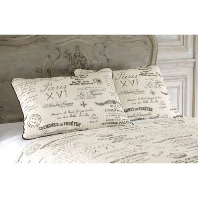 Gray&Cream Reversible Script Quilt Set 3 Piece - homthreads 4 Gray&Cream Reversible Script Quilt Set 3 Piece - homthreads - Image 2