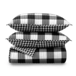 Oakley Check 3pc Quilt Set - Martha Stewart Gray
