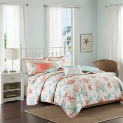 Madison Park Coral Ocean View Printed Quilt Set 6pc -QUILTS Sales unnamed file 4803