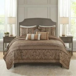 Madison Park Mirage 6pc Polyester Jacquard Quilted Coverlet Bedding Set Brown/gold -QUILTS Sales unnamed file 4806