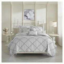 Madison Park Gray Robin Quilt Set (Full/Queen)