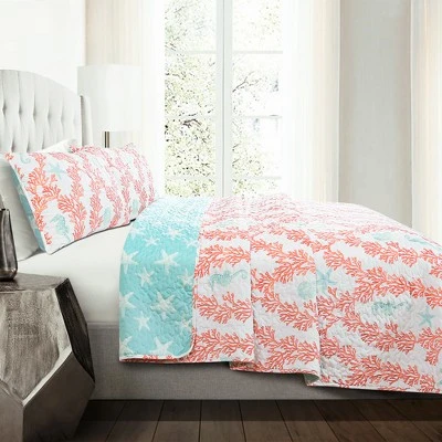 Lush Decor Blue Dina Coral Quilt Set - Lush Décor 3 Lush Decor Blue Dina Coral Quilt Set - Lush Décor