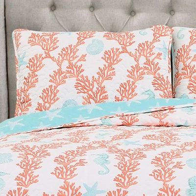 Lush Decor Blue Dina Coral Quilt Set - Lush Décor 4 Lush Decor Blue Dina Coral Quilt Set - Lush Décor - Image 2