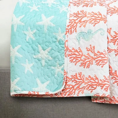 Lush Decor Blue Dina Coral Quilt Set - Lush Décor 5 Lush Decor Blue Dina Coral Quilt Set - Lush Décor - Image 3