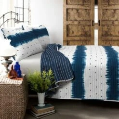 Lush Decor 3pc Jane Shibori Quilt Set Navy - Lush Décor