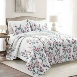 Lush Decor 3pc Mirabelle Watercolor Floral Reversible Quilt Set Blue/Coral - Lush Décor -QUILTS Sales unnamed file 4923