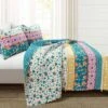 Lush Decor Emily Boho Stripe Reversible Quilt & Sham Set Turquoise - Lush Décor -QUILTS Sales unnamed file 4967