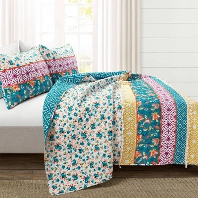 Lush Decor Emily Boho Stripe Reversible Quilt & Sham Set Turquoise - Lush Décor 3 Lush Decor Emily Boho Stripe Reversible Quilt & Sham Set Turquoise - Lush Décor