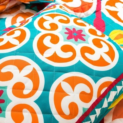 Lush Decor Boho Floral Reversible Oversized Quilt & Sham Set Turquoise/Orange - Lush Décor 6 Lush Decor Boho Floral Reversible Oversized Quilt & Sham Set Turquoise/Orange - Lush Décor - Image 4