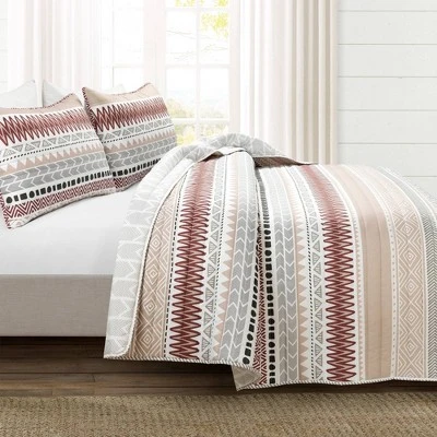 Lush Decor Southwest Stripe Quilt & Sham Set Red/Neutral - Lush Décor 3 Lush Decor Southwest Stripe Quilt & Sham Set Red/Neutral - Lush Décor