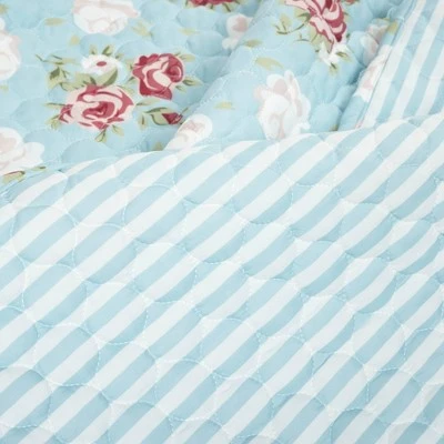 Lush Decor Cottage Floral Ruffle Reversible Oversized Quilt Set Blue/Blush - Lush Décor 5 Lush Decor Cottage Floral Ruffle Reversible Oversized Quilt Set Blue/Blush - Lush Décor - Image 3