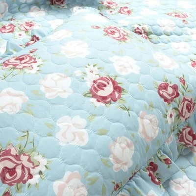 Lush Decor Cottage Floral Ruffle Reversible Oversized Quilt Set Blue/Blush - Lush Décor 6 Lush Decor Cottage Floral Ruffle Reversible Oversized Quilt Set Blue/Blush - Lush Décor - Image 4