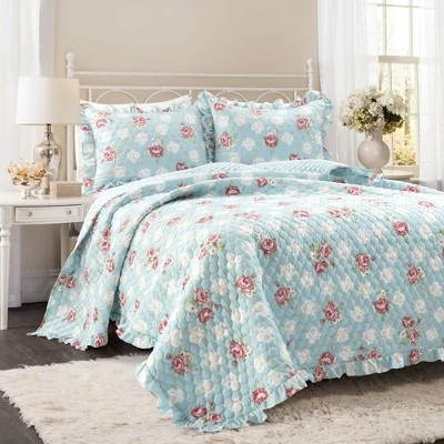 Lush Decor Cottage Floral Ruffle Reversible Oversized Quilt Set Blue/Blush - Lush Décor 10 Lush Decor Cottage Floral Ruffle Reversible Oversized Quilt Set Blue/Blush - Lush Décor - Image 8