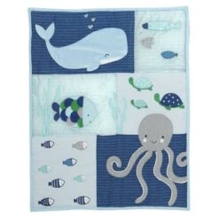 Lambs & Ivy Oceania 6-Piece Baby Crib Bedding Set - Blue Ocean, Nautical, Aquatic, Whale, Octopus Theme -QUILTS Sales unnamed file 59