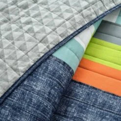 Lush Decor Shelly Stripe Quilt Set - Lush Décor Gray/orange -QUILTS Sales unnamed file 625