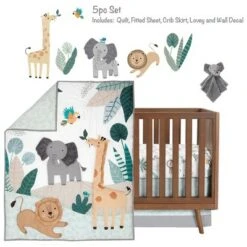 Lambs & Ivy Jungle Friends 5-piece Safari Animals Nursery Baby Crib Bedding Set
