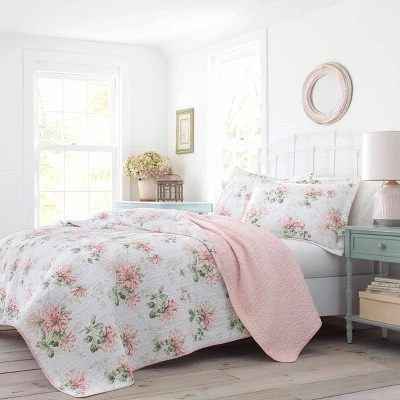 Honeysuckle Reversible Quilt Set Pink - Laura Ashley 3 Honeysuckle Reversible Quilt Set Pink - Laura Ashley