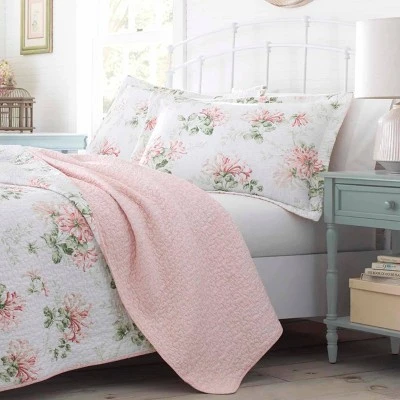 Honeysuckle Reversible Quilt Set Pink - Laura Ashley 4 Honeysuckle Reversible Quilt Set Pink - Laura Ashley - Image 2