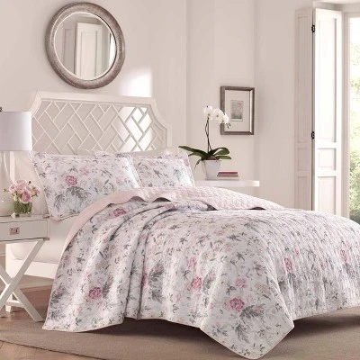 Pink Breezy Floral Quilt Set - Laura Ashley 3 Pink Breezy Floral Quilt Set - Laura Ashley