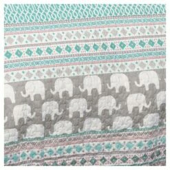 Lush Decor Elephant Striped Quilt Bedding Set - Lush Décor Turquoise/pink -QUILTS Sales unnamed file 732