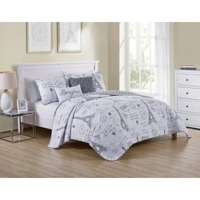 Paris Night Reversible Quilt Set Taupe - VCNY 4 Paris Night Reversible Quilt Set Taupe - VCNY - Image 2