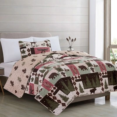 Great Bay Home Rustic Lodge Printed Reversible Quilt Set 3 Great Bay Home Rustic Lodge Printed Reversible Quilt Set