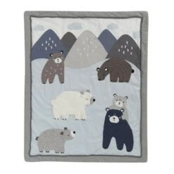 Lambs & Ivy Signature Montana 5-Piece Baby Crib Bedding Set - Blue,Grey,Brown Bears and Mountains