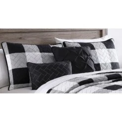 Buffalo Plaid 5pc Quilt Set - Geneva Home Fashion Gray/white
