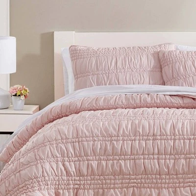 Scrunch Stripe Microfiber Quilt & Sham Set - Poppy & Fritz Pink 3 Scrunch Stripe Microfiber Quilt & Sham Set - Poppy & Fritz Pink