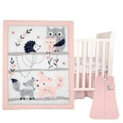 Lambs & Ivy Forever Friends 4-Piece Nursery Crib Baby Bedding Set - Blue, Pink