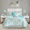 Intelligent Design Chelsea Damask Quilted Coverlet Set Aqua -QUILTS Sales unnamed file 941
